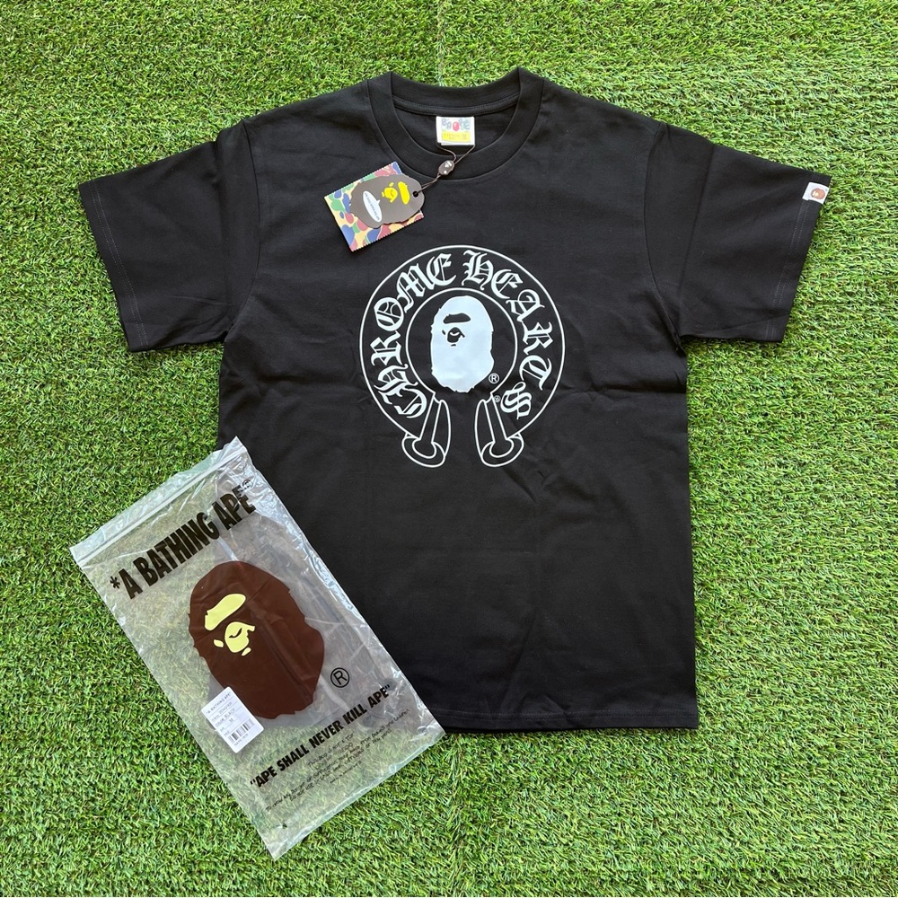 Bape Black Short Sleeve Tee with White Chrome Hearts Logo